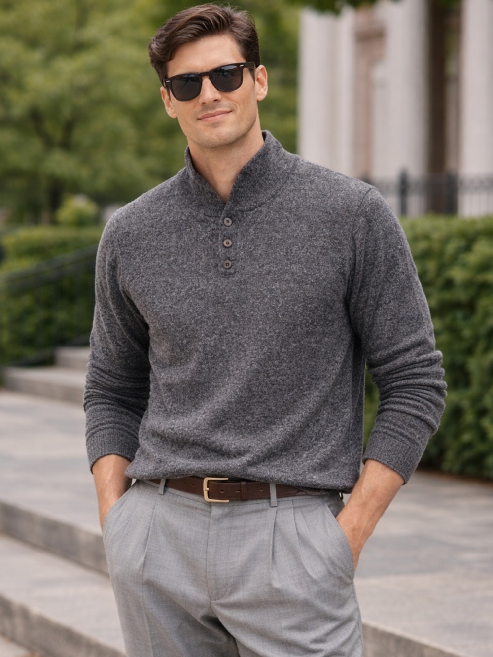 Express Mock Neck Sweater Long Sleeve Pullover Buttons Men’s M Cotton Dadcore